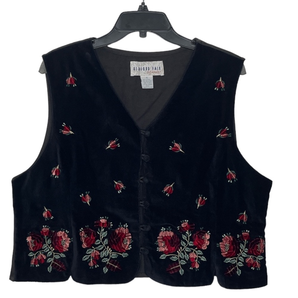 Bedford Fair Vintage Embroidered Velour Vest
